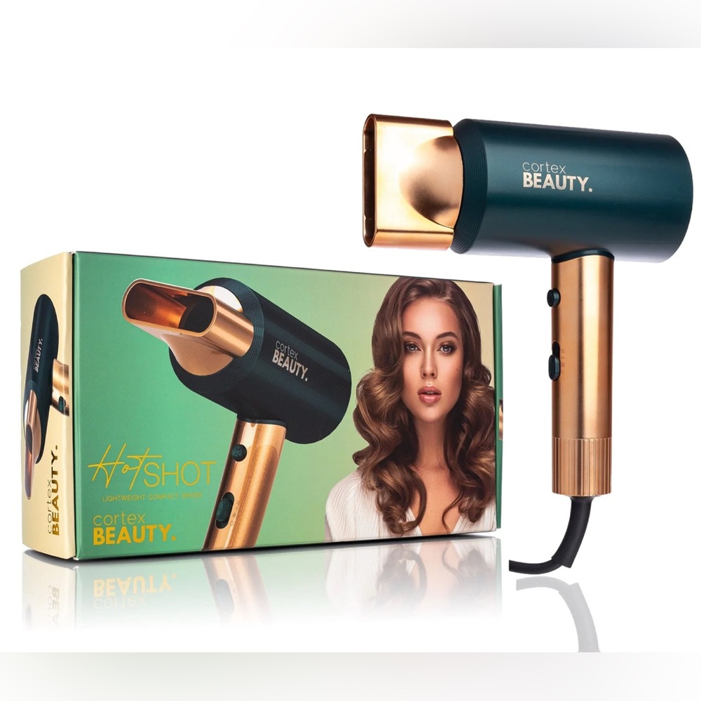 New Cortex Beauth Hotshot lightweight Compact Hair Dryer.  Teal green/Rose Gold.